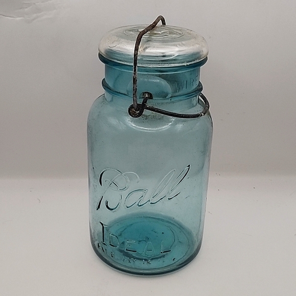 Vintage Ball Ideal Blue Glass Quart Canning Jar 7.75" - Picture 1 of 7